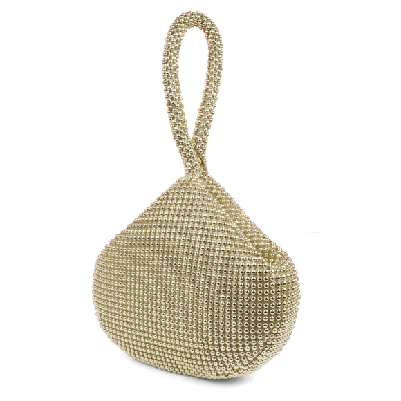 Women Ball Mesh Wristlet Yellow Gold Pouch Handle Bag Glitter Triangle Clutch - Picture 1 of 7